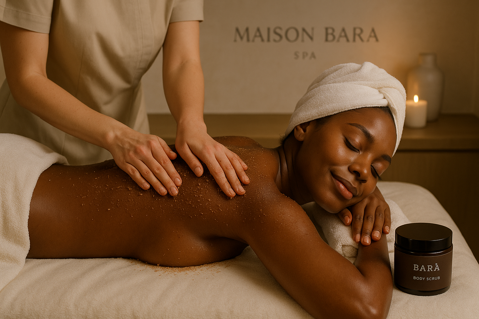 Dark-Skinned Female Model Body Scrub Treatment