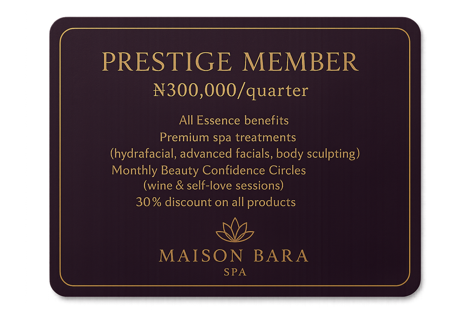 Prestige Member Card